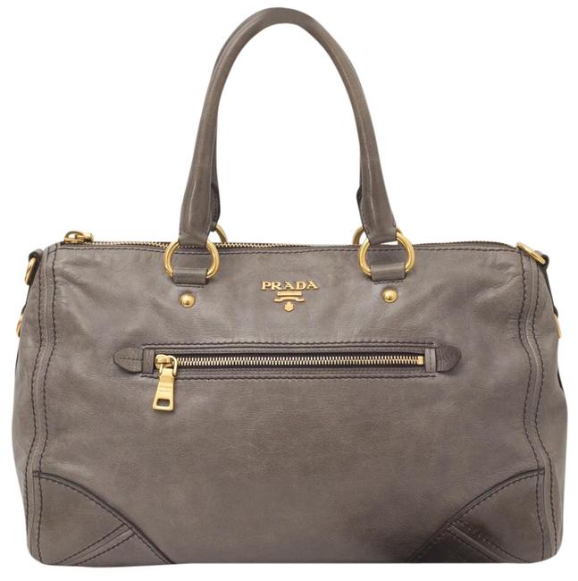 Prada Handbag Convertible Shoulder Strap Gray Leather Satchel