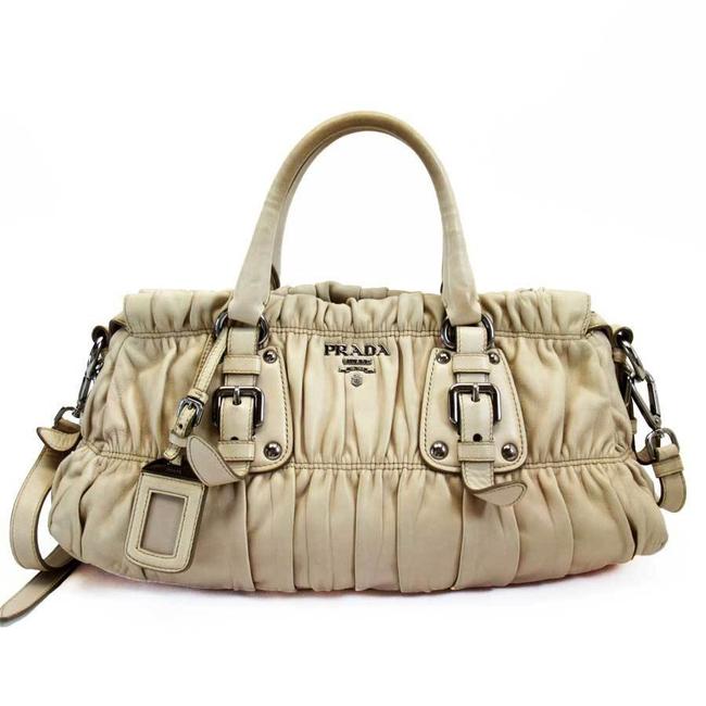 Prada Handbag Ladies H22466 Beige  Silver Leather Satchel