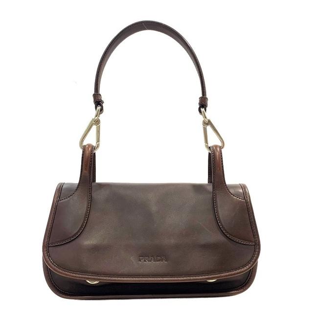 Prada Handbag Ladies Mouth Can Silver Hardware Vintage Brown Leather Satchel