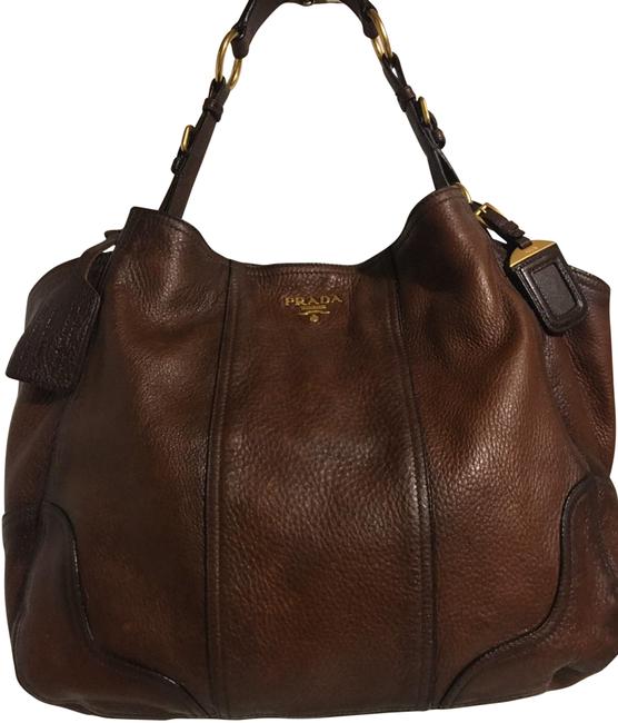 Prada Handbag Large Distressed Deerskin Brown Leather Hobo Bag