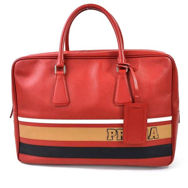 Prada Handbag Mens 97851a Red Color Leather Satchel