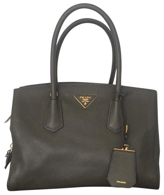 Prada Double Handle Handbag MilitareGreen Vitello Grain Leather Satchel
