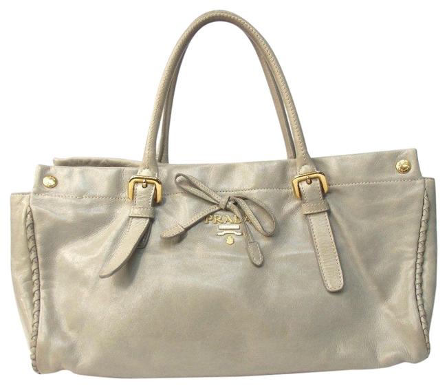 Prada Tote Bag Handbag Shoulder Gray Leather Satchel