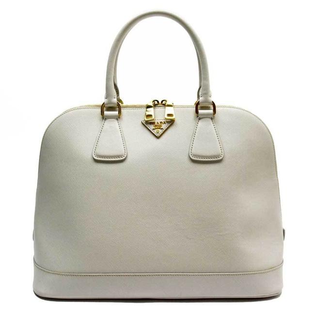 Prada Handbag Triangle Logo Gold Saffiano Ladies H23132 Ivory Leather Satchel