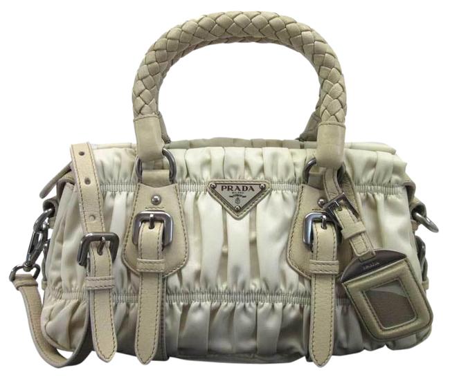 Prada Handbag Triangle Logo Nylon Ladies H21470 Beige  Ivory Leather Satchel