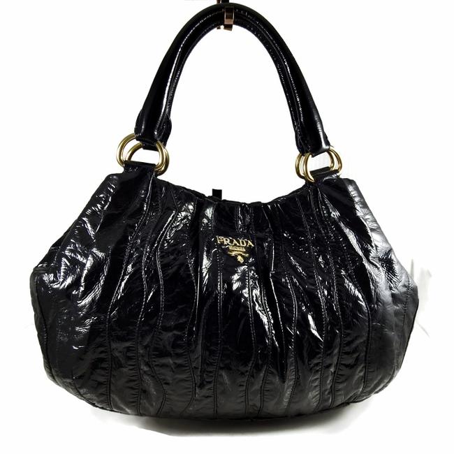 Prada Handbag Vernice Black Patent Leather Hobo Bag