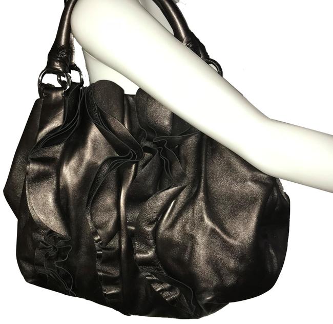 Prada Hobo Bag Ruffled Graphite Gray Leather Satchel