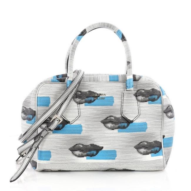 Prada Vitello Daino Bauletto Inside Printed Medium White Leather Satchel