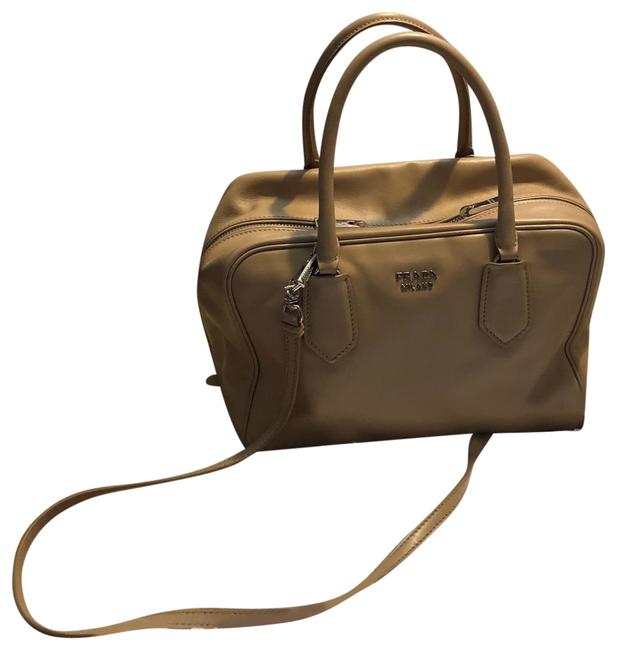 Prada Bauletto Inside Soft Medium Nude Calfskin Satchel