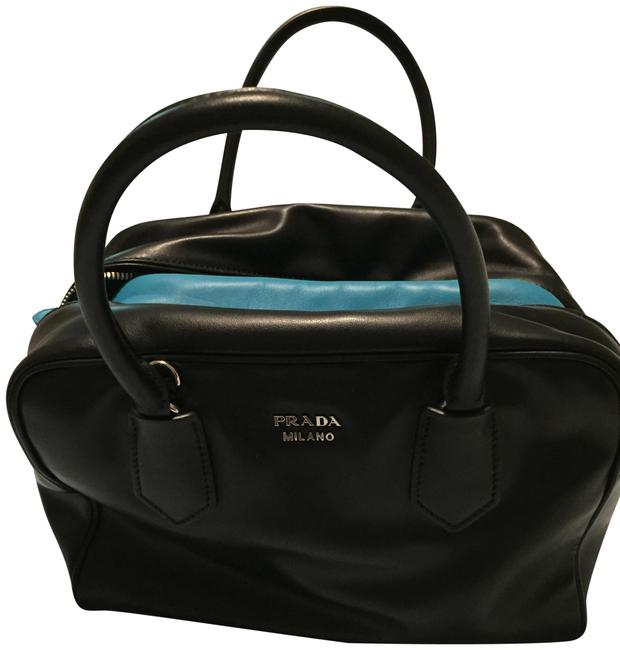 Prada Inside BlackTurquoise Calfskin Leather Satchel