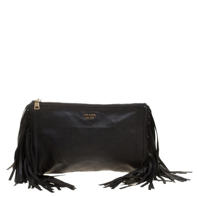 Prada Italy Black Leather Clutch