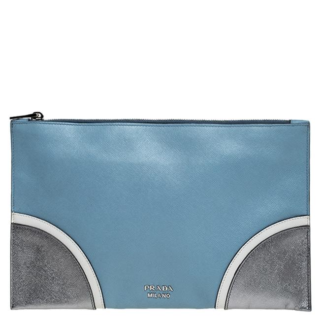 Prada Italy Blue Leather Clutch