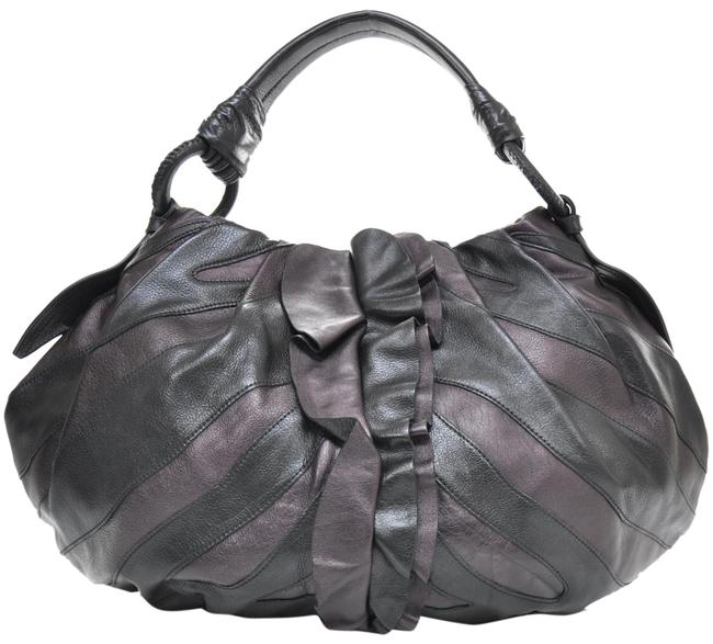 Prada Item # Br3992 Ribes Mordor Red and Black Metallic Leather Hobo Bag