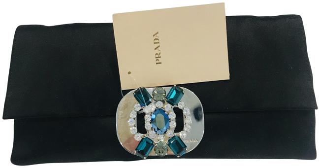 Prada Jewel Embellishment Satin Black Silk Clutch