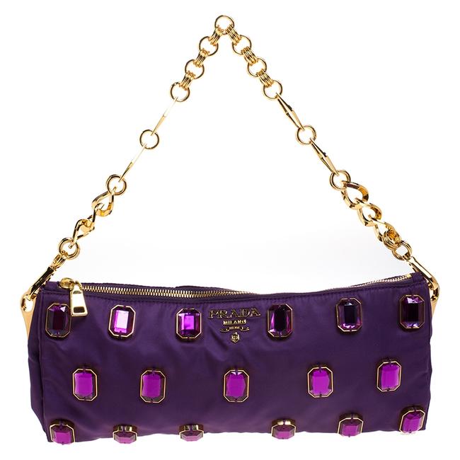 Prada Jeweled Chain Purple Satin Clutch