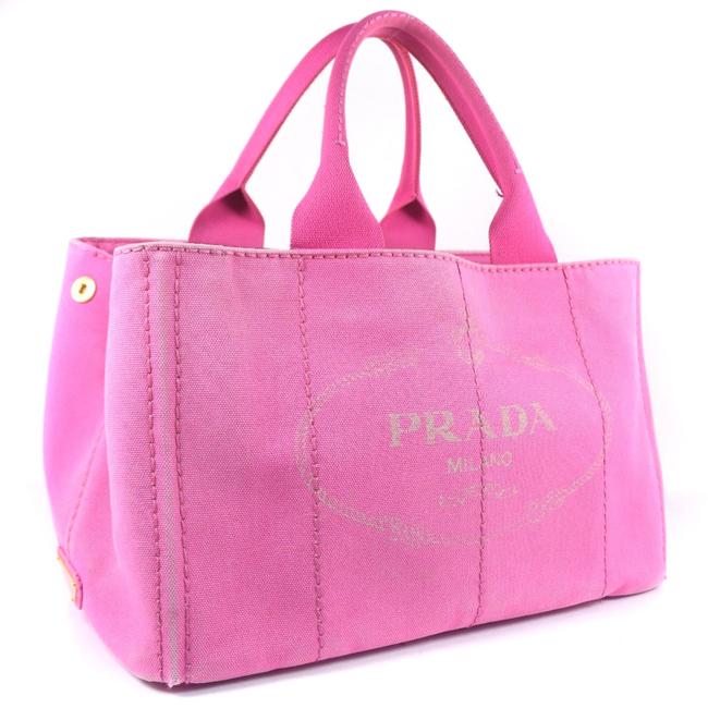 Prada Kanapatoto B1877b Ladies Handbag Pink Canvas Satchel