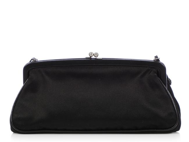 Prada Kiss Lock Evening Black Satin Clutch