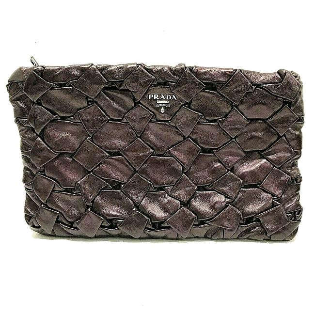 Prada Lamb Nappa Woven Large Purse Purple Violet Lambskin Leather Clutch