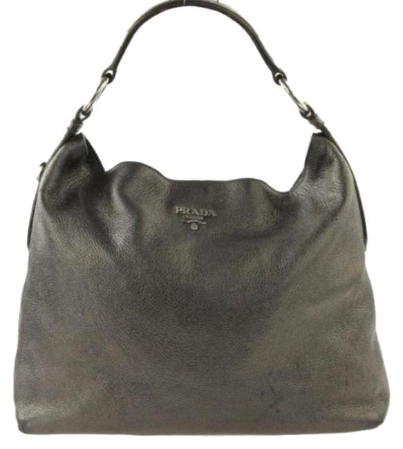 Prada Large Charcoal Grey Leather Hobo Bag