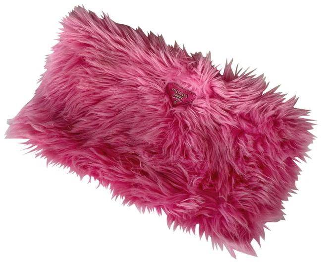 Prada Large Leather Pink Faux Fur Clutch