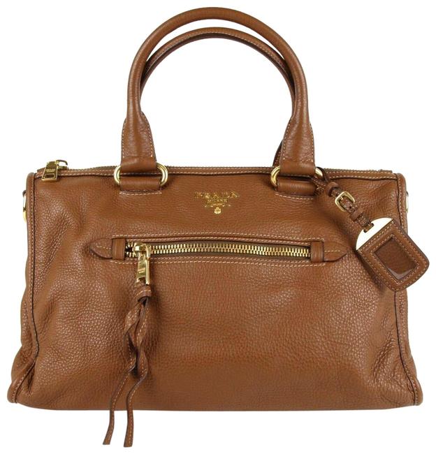 Prada Large Medium Gold Hardware Brown Leather Satchel