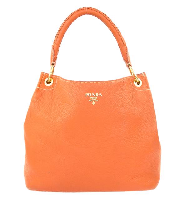 Prada Large Rolled Orange Leather Hobo Bag