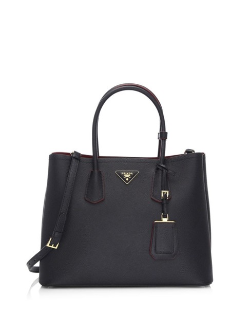 Prada Large Saffiano BlackRed Leather Satchel