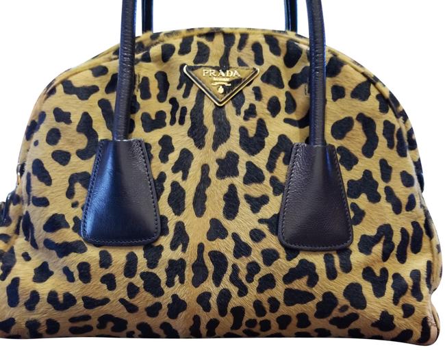 Prada Leopard Dome BrownBlack Pony Fur Satchel
