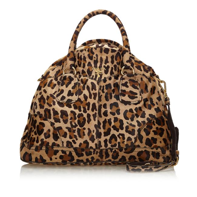 Prada Leopard Print Italy Large Brown Pony Fur Natural Material Satchel