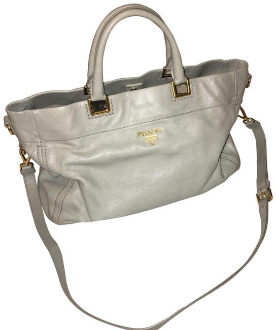 Prada Light Grey Taupe Calfskin Leather Satchel