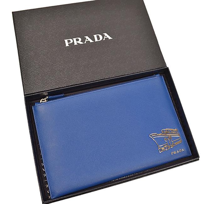 Prada Light Silver Multi Case Ladies 52224a Navy Leather Clutch