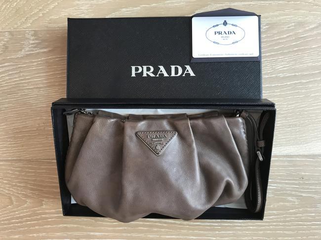 Prada Like New Gray Leather Clutch