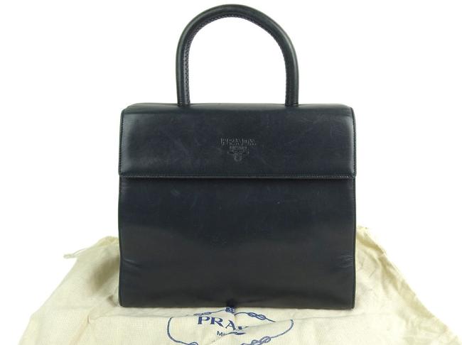 Prada Logo Embossed Handbag Dark Blue 20190726 Navy Leather Satchel