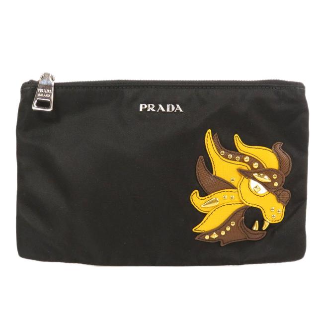 Prada Logo Motif Pouch Ladies Black Nylon Clutch