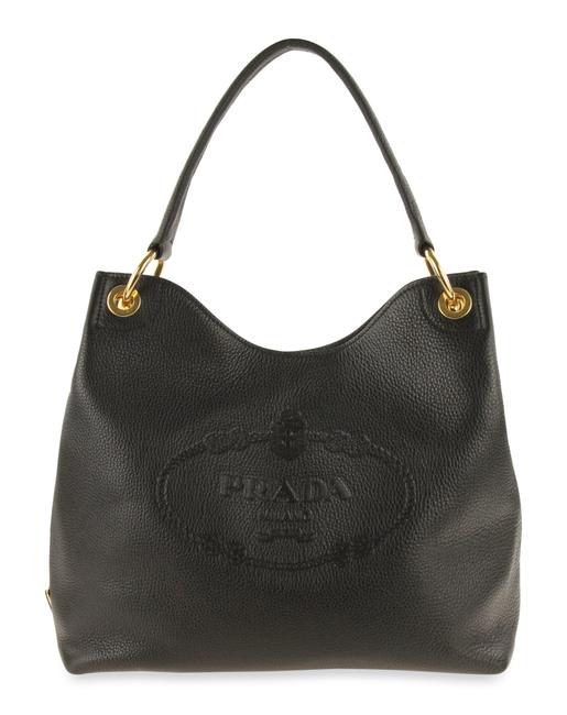 Prada Logo Sacca Black Leather Hobo Bag