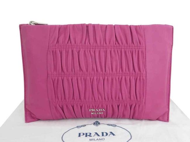 Prada Logo Second Ladies E41100 Pink Leather Clutch