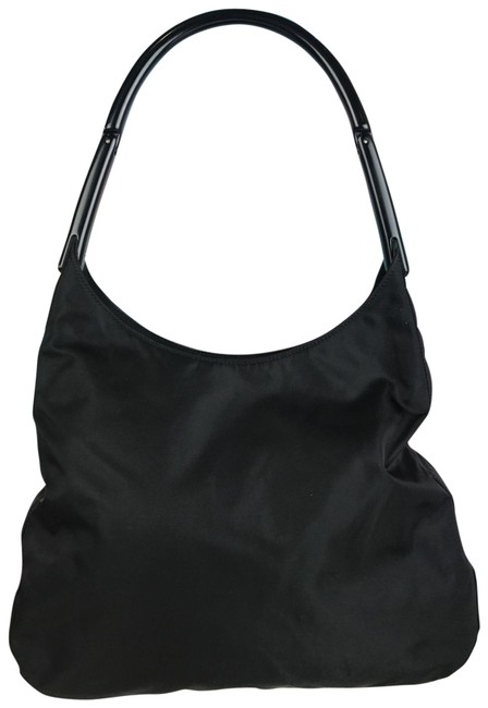 Prada Lucite Handle 27953 Black Nylon Hobo Bag
