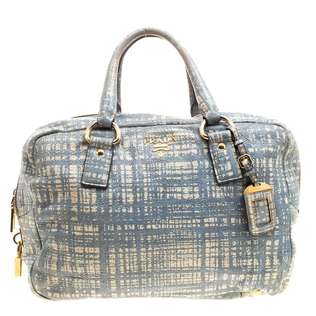 Prada Lux Aquamarine Blue Leather  Fabric Satchel