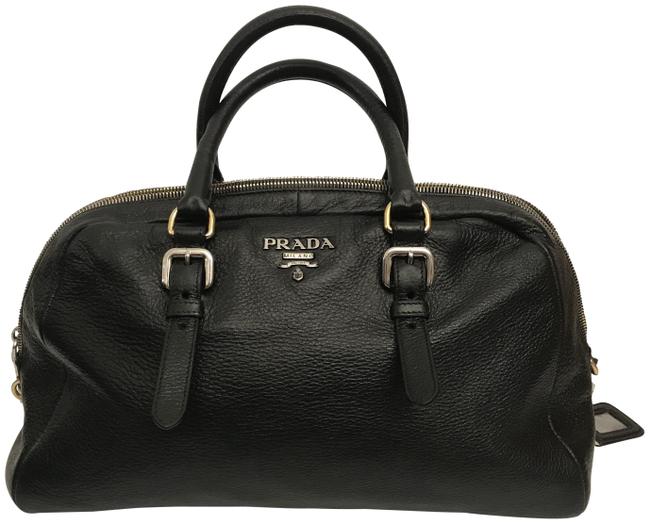 Prada Lux Cervo Bowler Black Leather Satchel