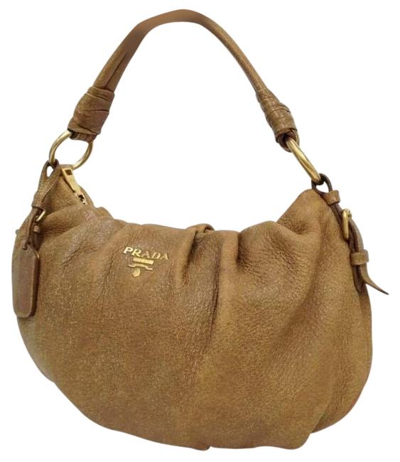 Prada Lux Cervo Purse Brown Leather Hobo Bag