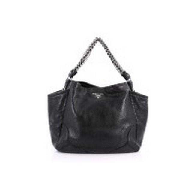 Prada Lux Chain Side Pocket Cervo Small Black Leather Hobo Bag