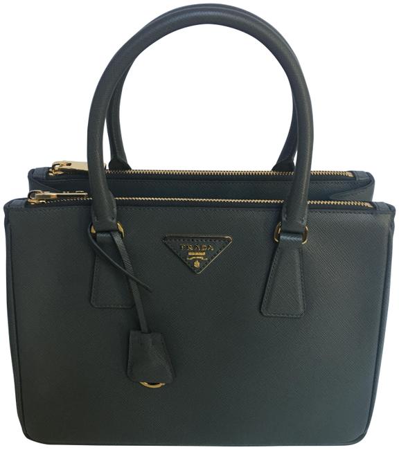 Prada Lux Double Saffiano Small Handle Tote Mercurio Leather Satchel