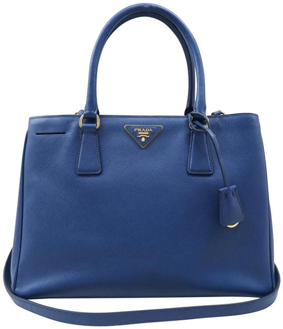 Prada Lux Medium Saffiano Blue Calfskin Satchel