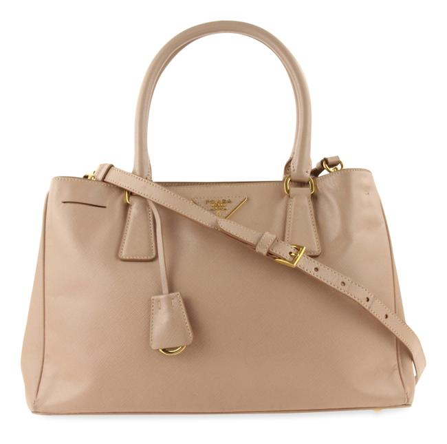 Prada Lux Nude Saffiano Convertible Beige Leather Satchel