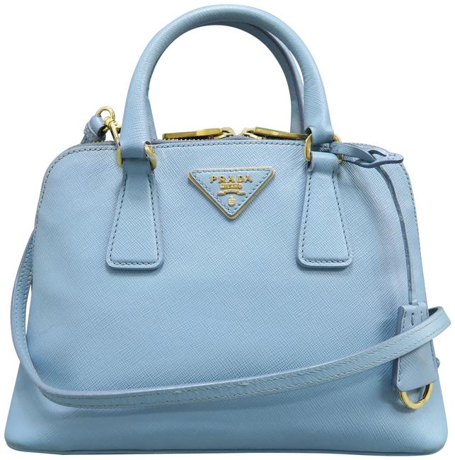 Prada Promenade Lux Small Saffiano Blue Calfskin Satchel