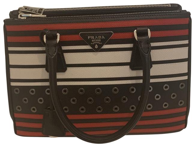 Prada Lux Saffiano Black Red White Leather Satchel