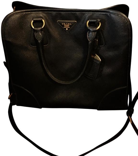 Prada Lux Saffiano Convertible Black Leather Satchel