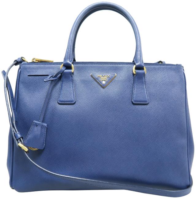 Prada Lux Saffiano Medium Leather Blue Calfskin Satchel