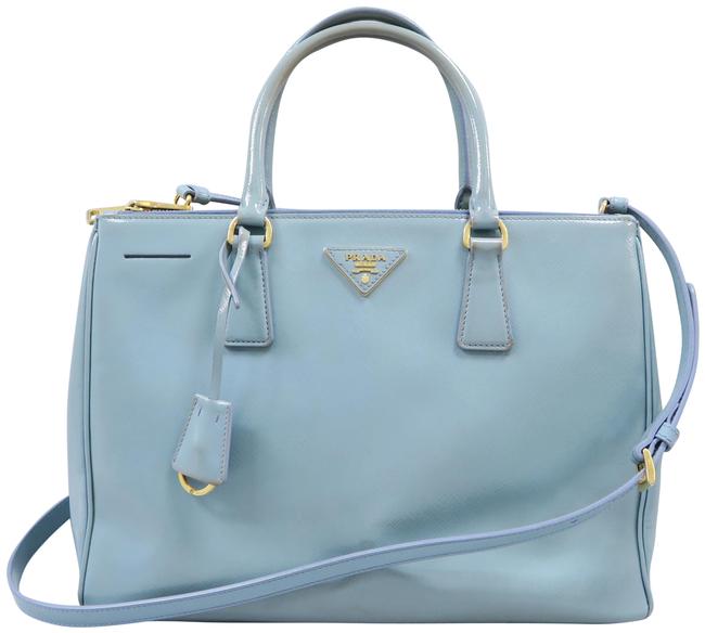 Prada Lux Saffiano Medium Skyblue Patent Leather Satchel