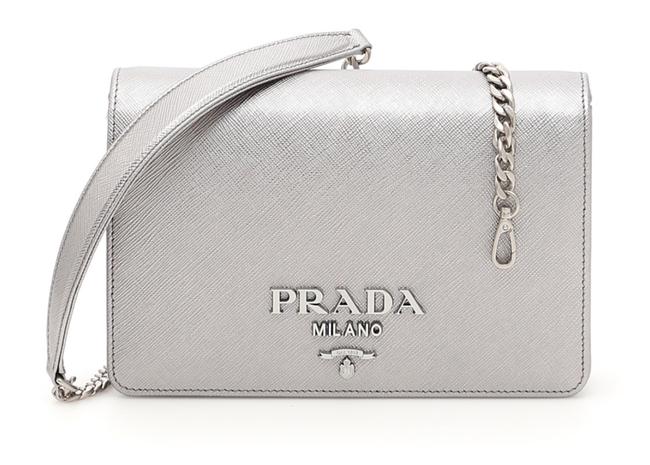 Prada Lux Saffiano Silver Leather Clutch